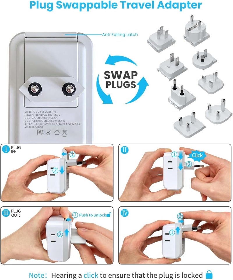 VINTAR Universal Travel Adapter Kit, International Power Adapter with 4 AC and 3 USB Ports(2 USB C), Type A,B,C,D,E/F,G,I,M Detachable Attachments, Travel Adapter Worldwide for India/Africa/Europe/UK - Image 3
